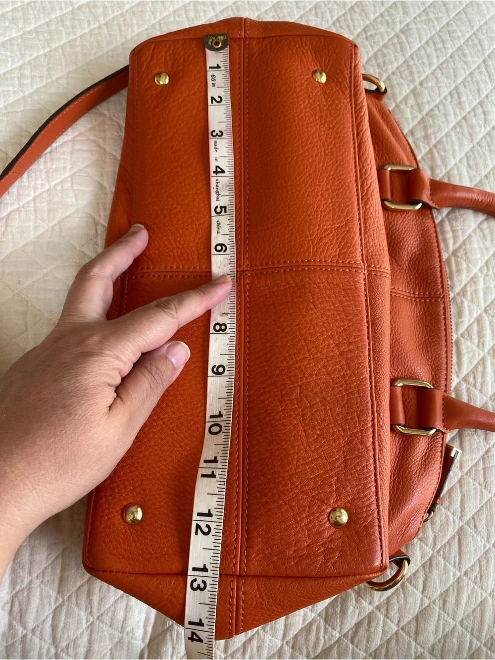 Calvin Klein Burt Orange Leather Satchel Tote Removable Strap Classic Bag Autumn